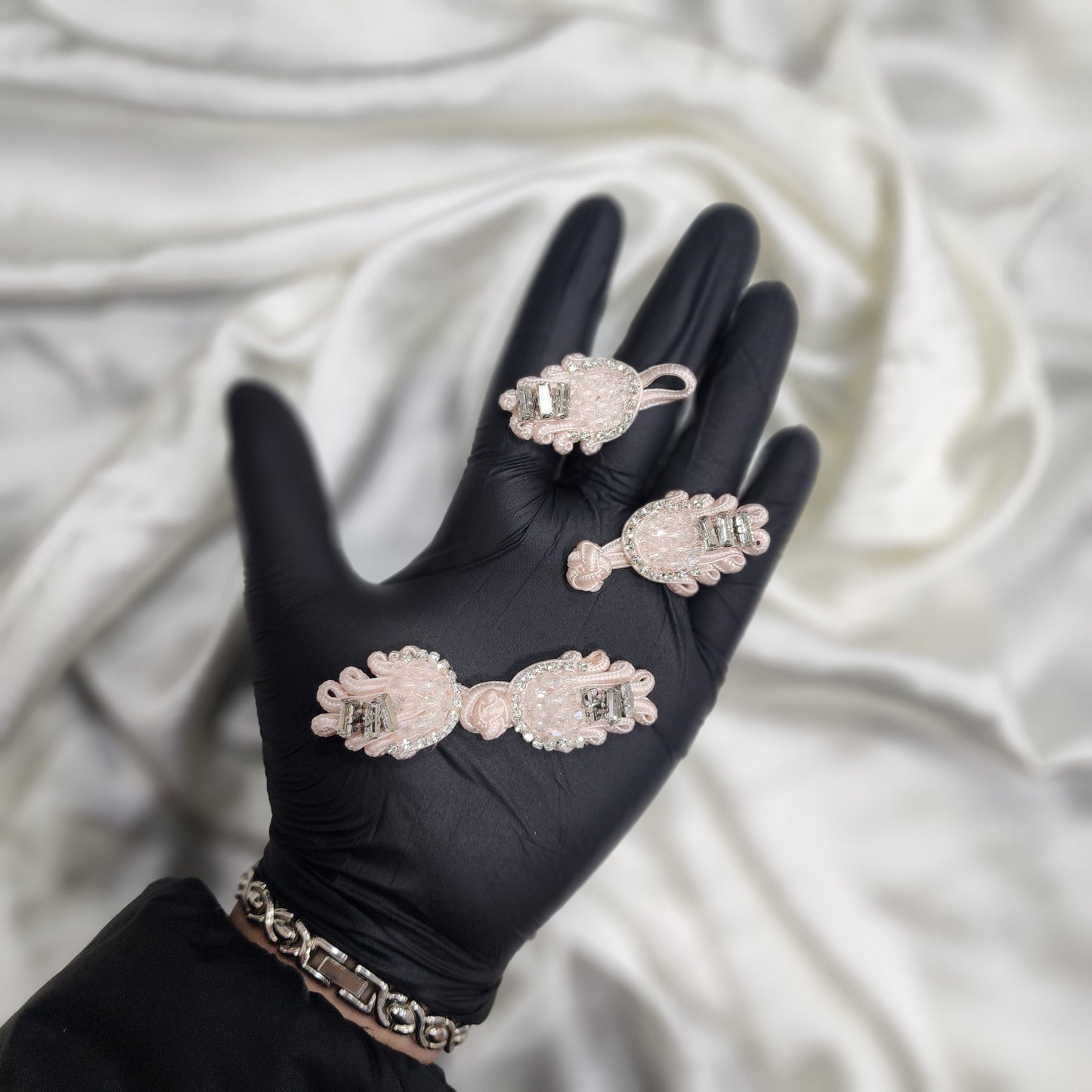 Crystal and Stonework Fancy Frog Buttons 2 Piars