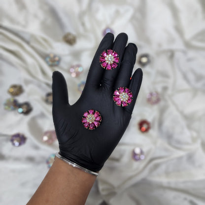 Pack of 3 Pieces Floral Design Crystal Stone Buttons Design 1