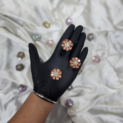 Pack of 3 Pieces Floral Design Crystal Stone Buttons Design 1