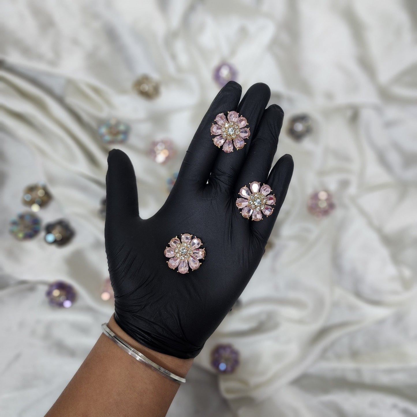 Pack of 3 Pieces Floral Design Crystal Stone Buttons Design 1