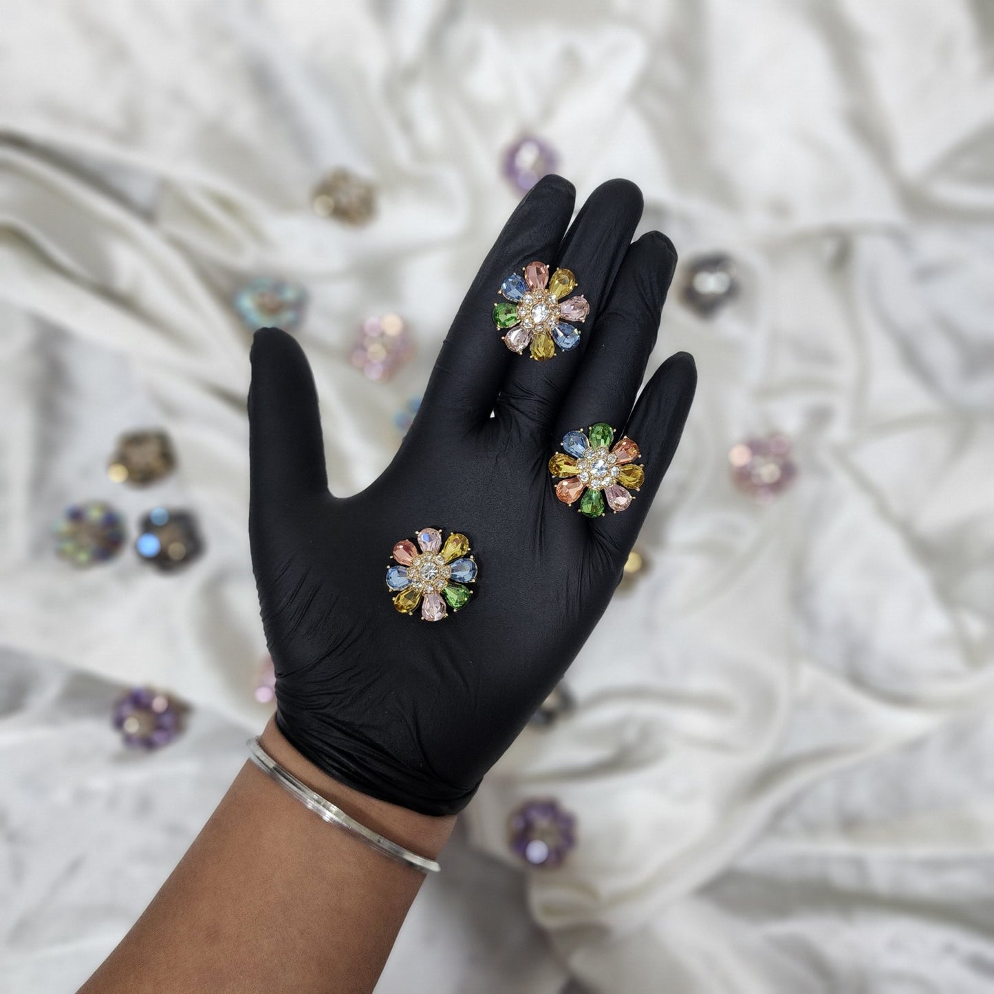 Pack of 3 Pieces Floral Design Crystal Stone Buttons Design 1