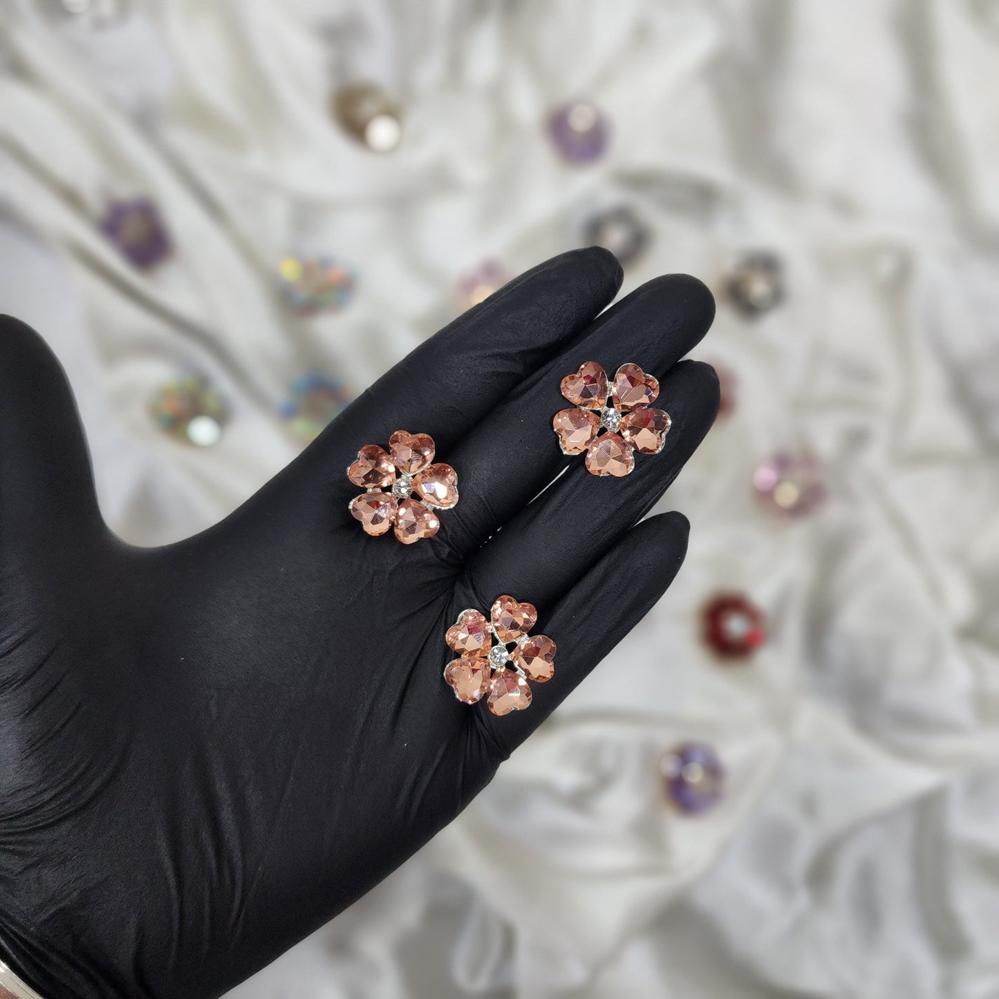 Pack of 3 Pieces Floral Design Crystal Stone Buttons Design 2