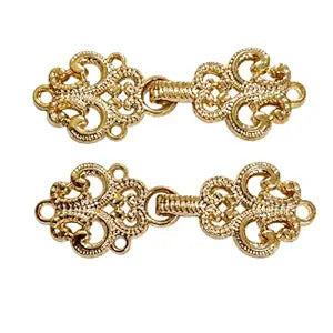 Metal Frog Closure Buttons, Gold Decorative Toggle Hook Fasteners, Chinese Knot Style Two-Part Sewing Buttons