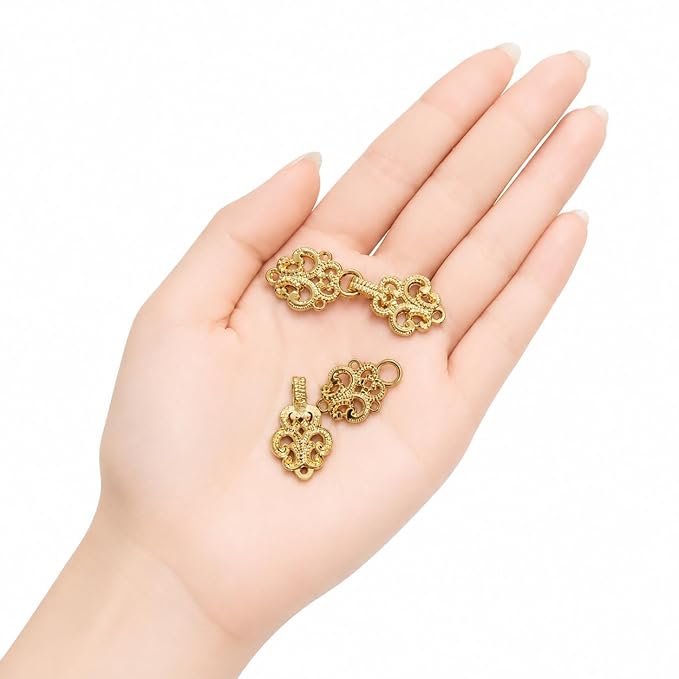 Metal Frog Closure Buttons, Gold Decorative Toggle Hook Fasteners, Chinese Knot Style Two-Part Sewing Buttons