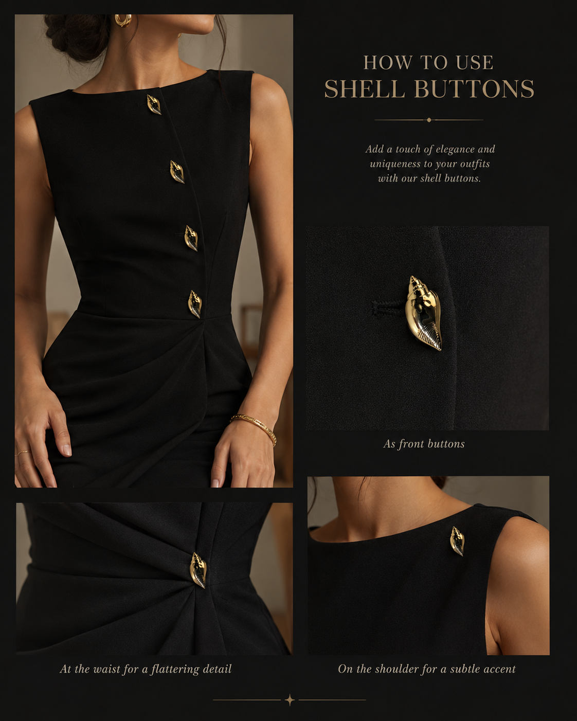 Golden Shell Shaped Buttons Style Metal Shank Sewing Accessories