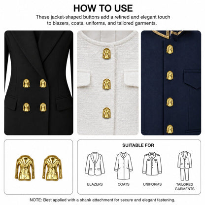 Matte Gold Suit/Coat Shaped Buttons Metal Shank Sewing Accessories