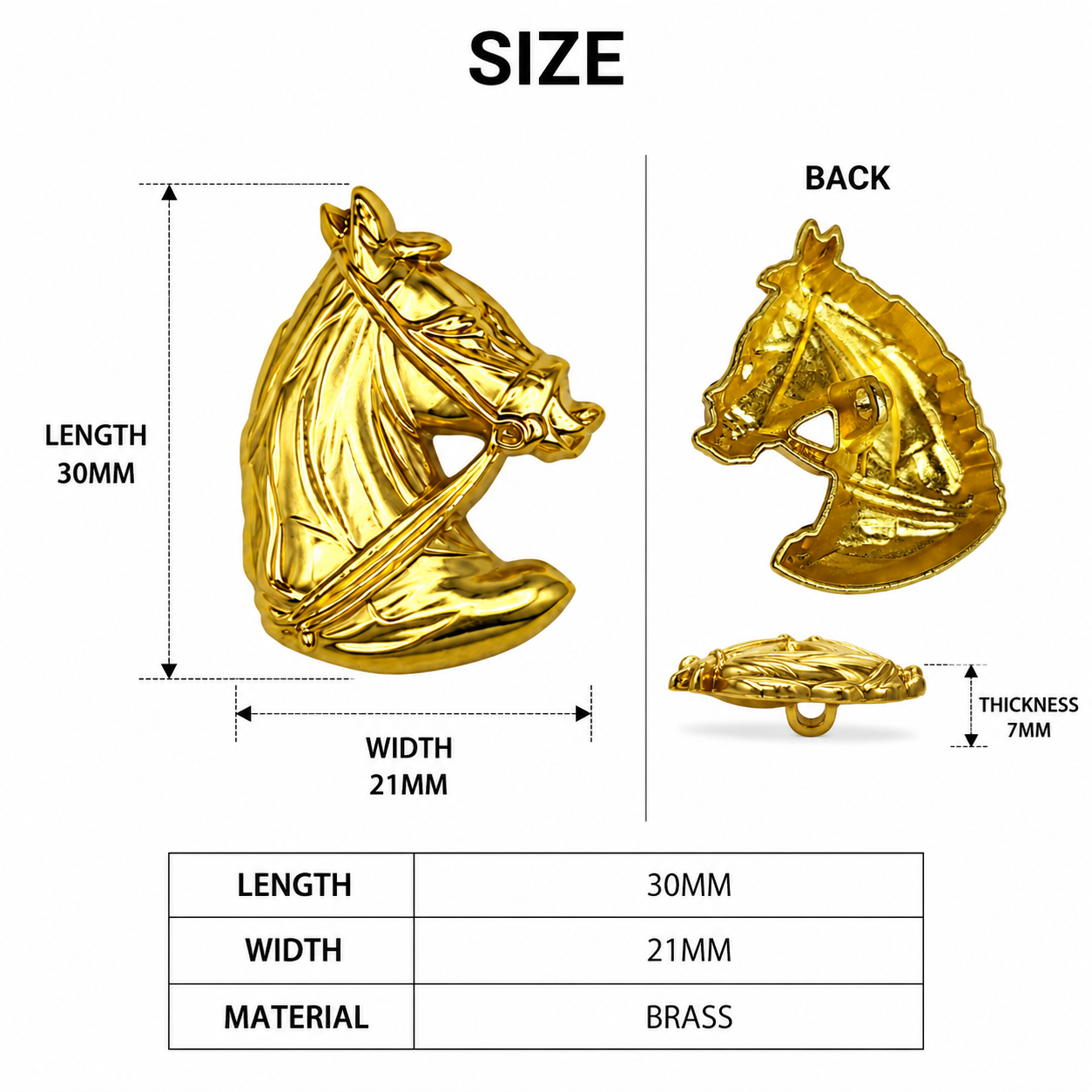 Matte Gold Stylish Horse Face Metal Buttons Sewing Accessories
