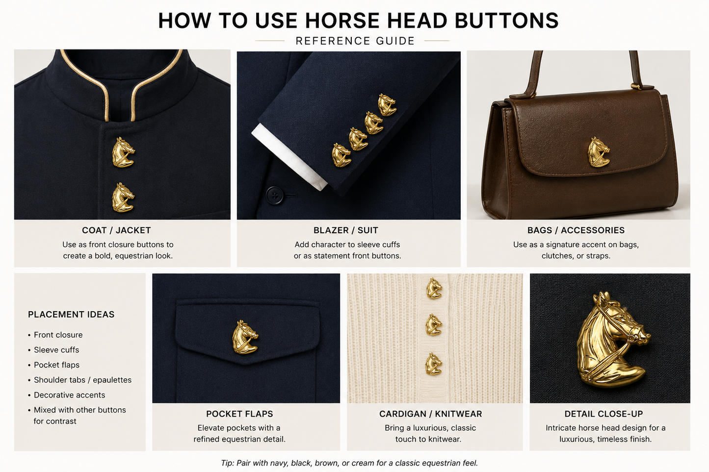 Matte Gold Stylish Horse Face Metal Buttons Sewing Accessories