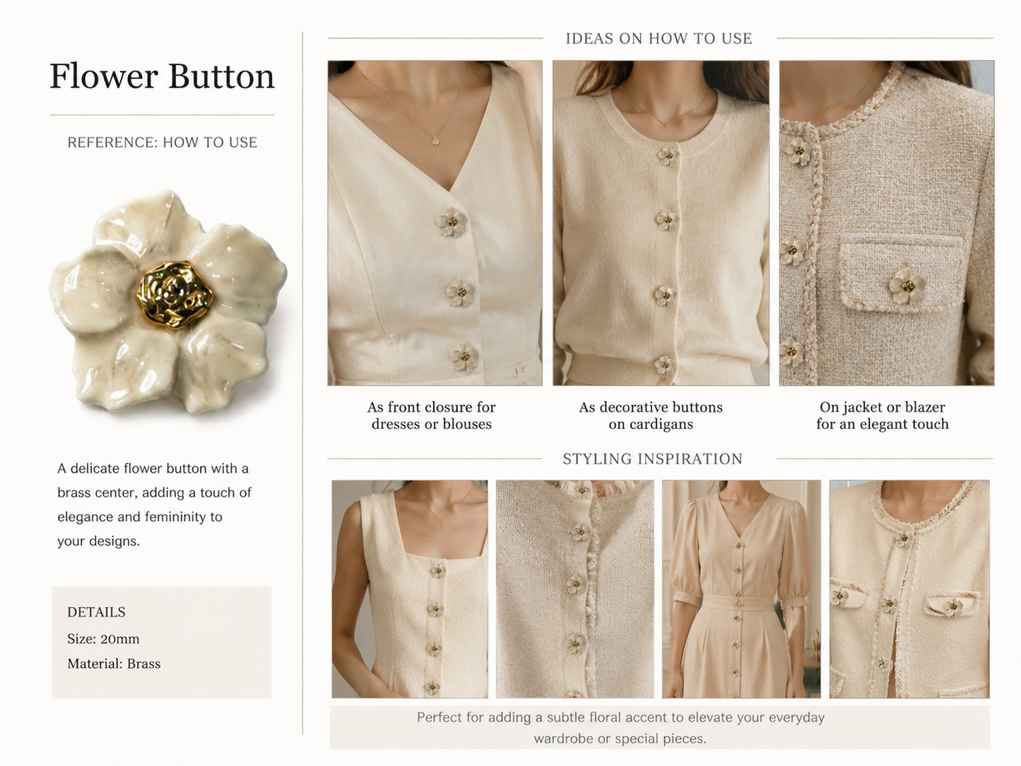 Pack of 3 Pieces Premium Floral Designer Buttons