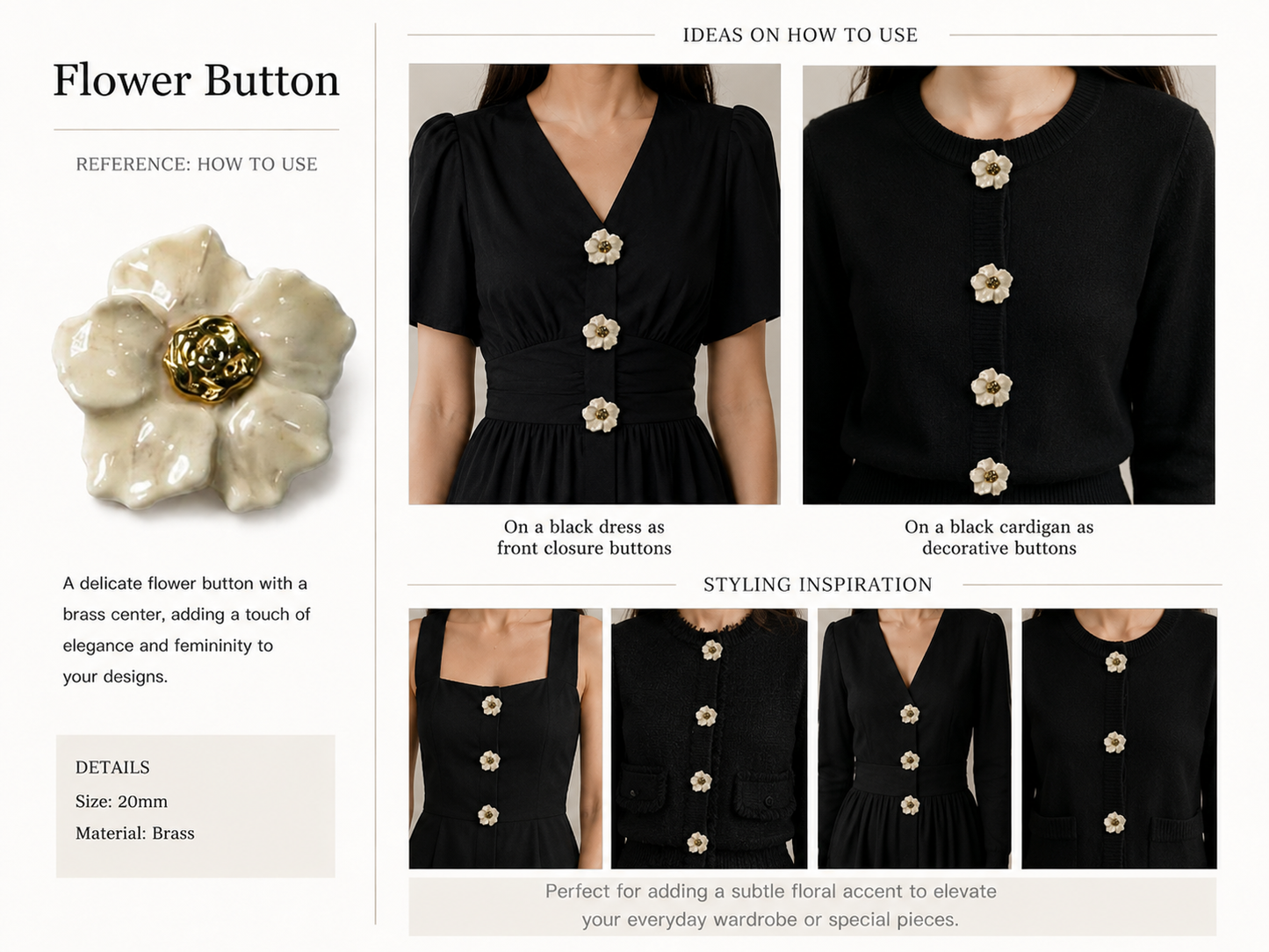Pack of 3 Pieces Premium Floral Designer Buttons
