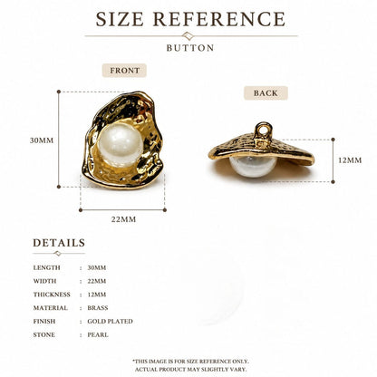 Pack of 3 Pieces Oyster Pearl Luxury Decorative Metal Buttons