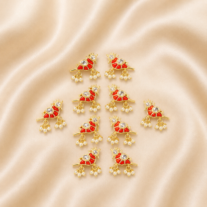 Designer Peacock Hanging Button Embellishment (5 pairs)
