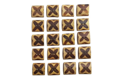 Square Shape Wooden Buttons Coffee Color X Pattern