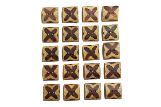 Square Shape Wooden Buttons Coffee Color X Pattern
