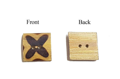 Square Shape Wooden Buttons Coffee Color X Pattern