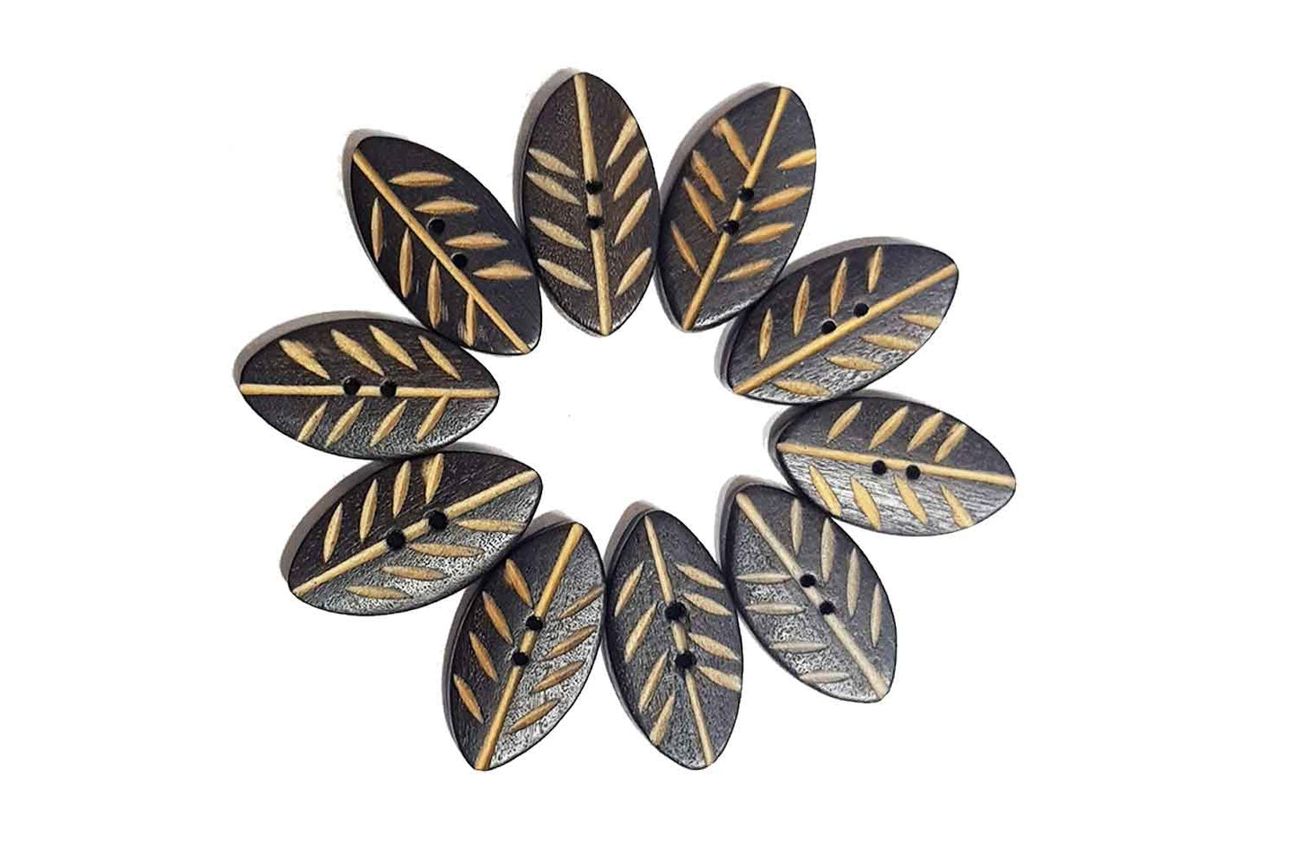 Wooden Leaf Shape Buttons (10 Pieces)