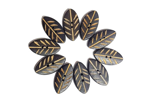 Wooden Leaf Shape Buttons (10 Pieces)