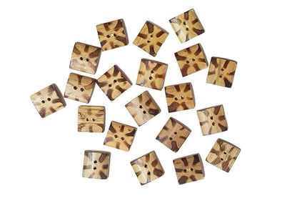 Light Brown Color Square Shape Wooden Buttons (20 Pieces)