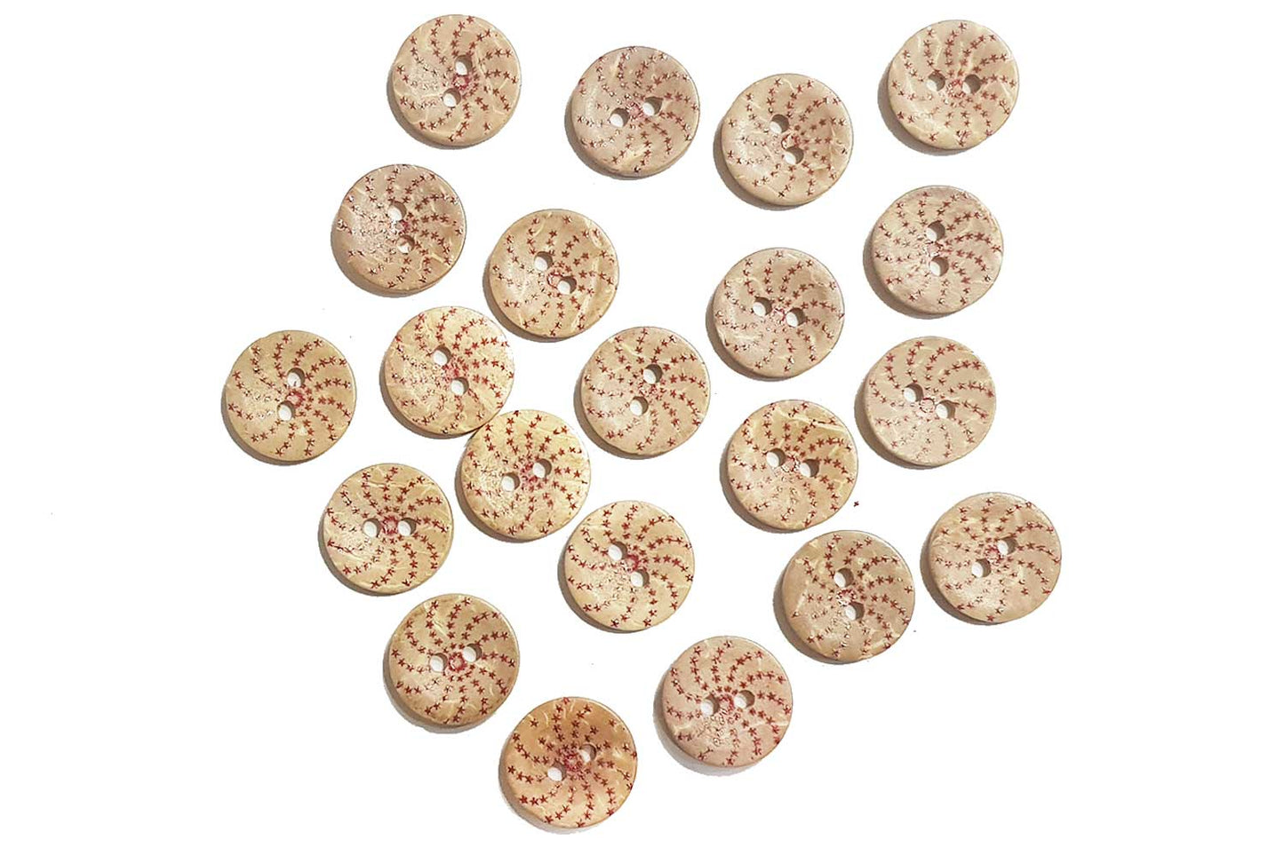 Light Brown Color Round Pink Stars Print Wooden Buttons (20 Pieces)