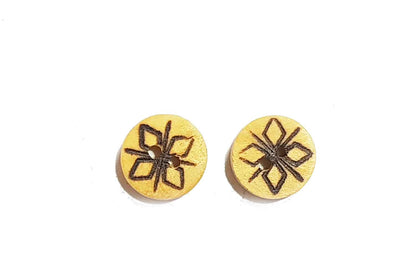 Camel Color Flower Printed Round Shape Wooden Buttons