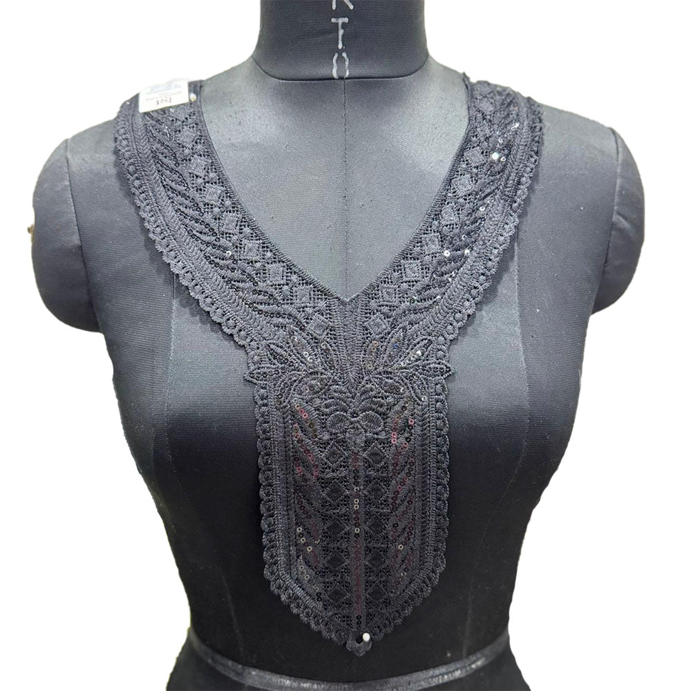 Black Color Designer Cotton Neck Motif