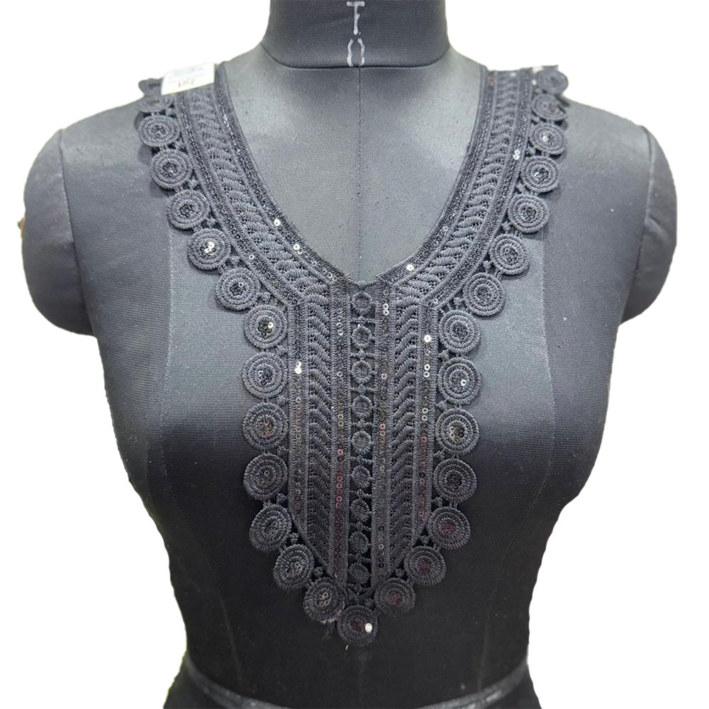 Black color Cotton Neckline Applique