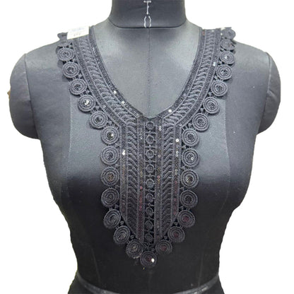 Black color Cotton Neckline Applique