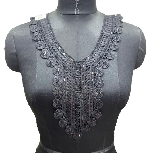 Black color Cotton Neckline Applique