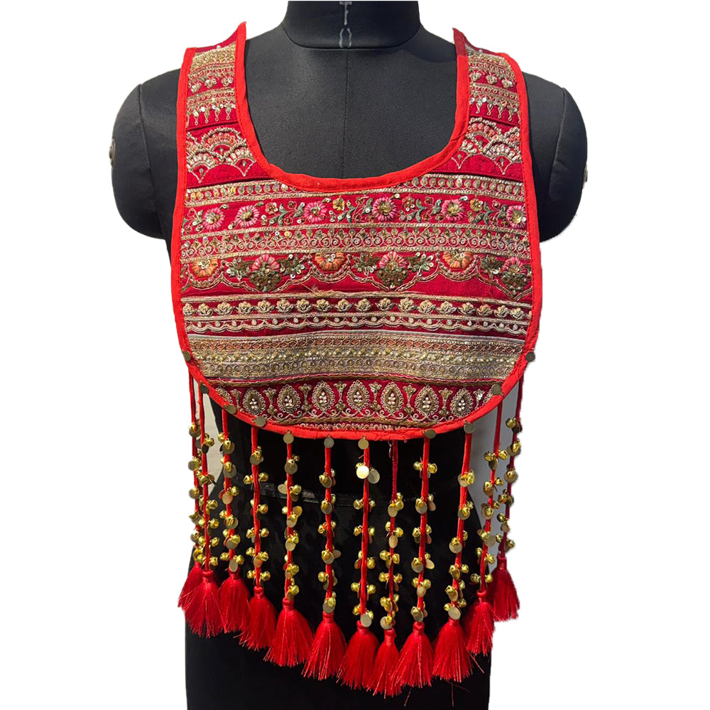 Gorgeous Red Base Latkan work Neckline Applique