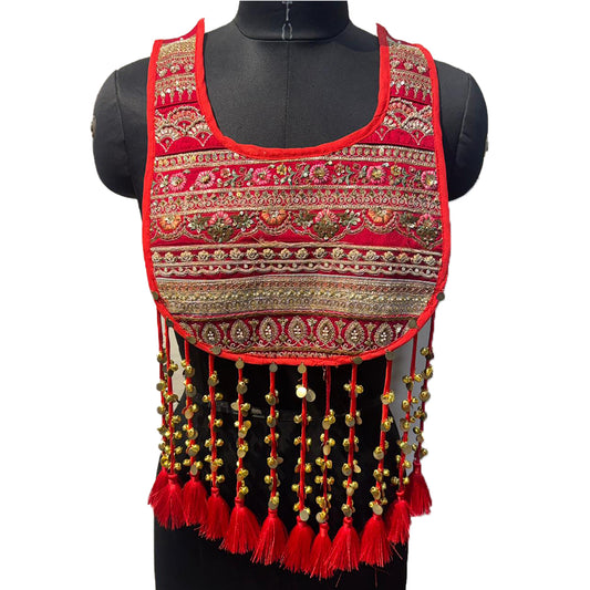 Gorgeous Red Base Latkan work Neckline Applique