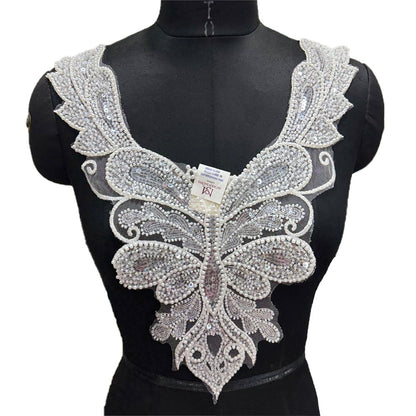 Designer White Sequins and Pearl work Neck Patch