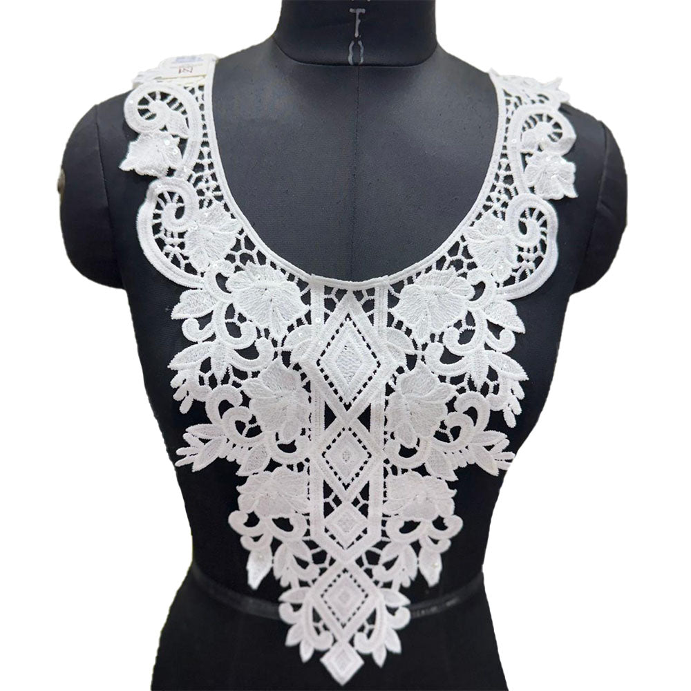 White color Cotton Sequins work Neck Patch