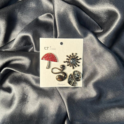 Set of 4 Abstract Nature-Inspired Fashion Metal Buttons