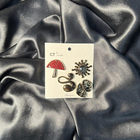 Set of 4 Abstract Nature-Inspired Fashion Metal Buttons