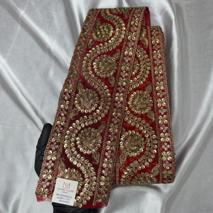 Golden Zari and Sequins work Border in Net Base