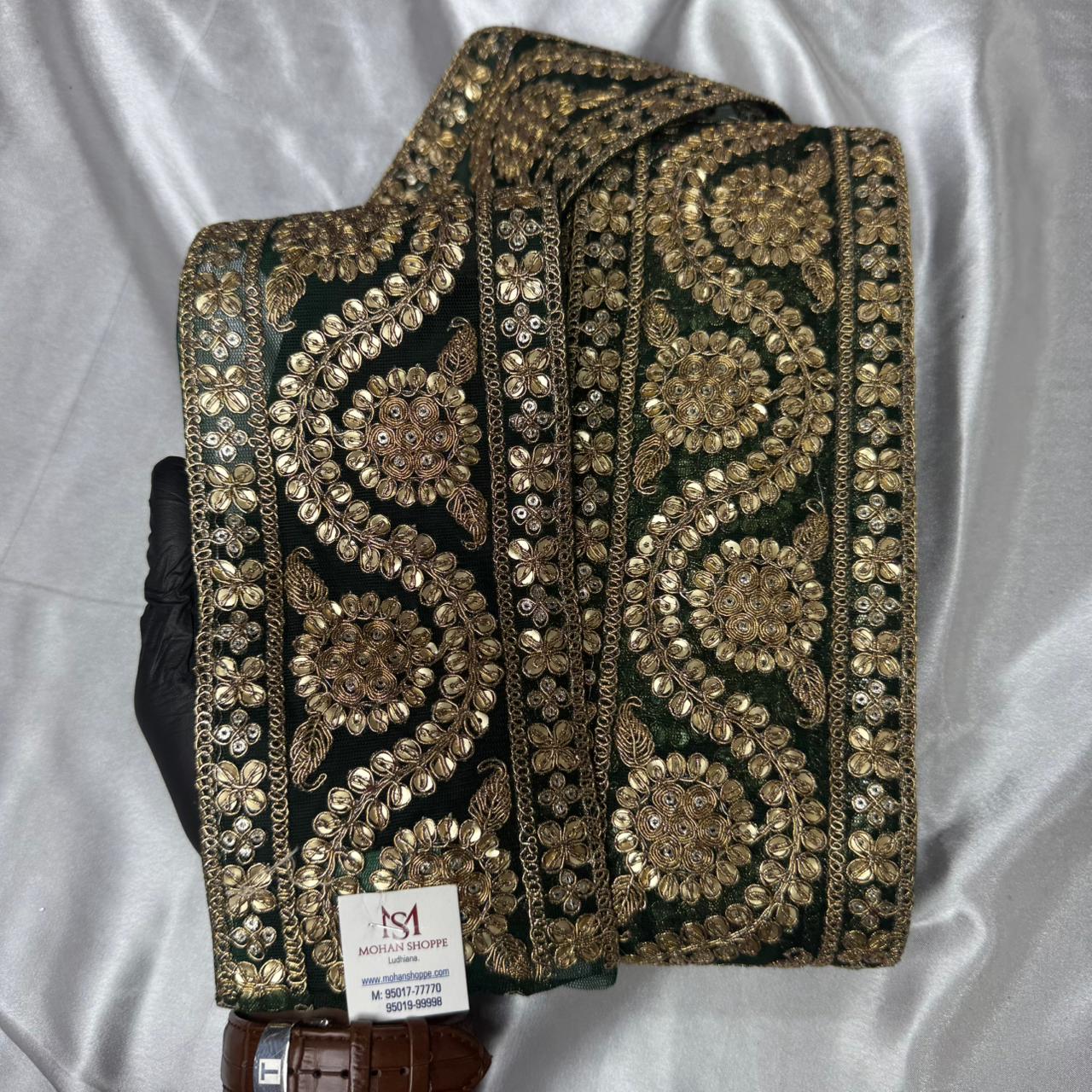 Golden Zari and Sequins work Border in Net Base