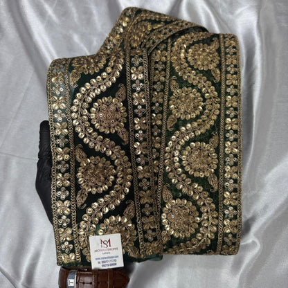 Golden Zari and Sequins work Border in Net Base