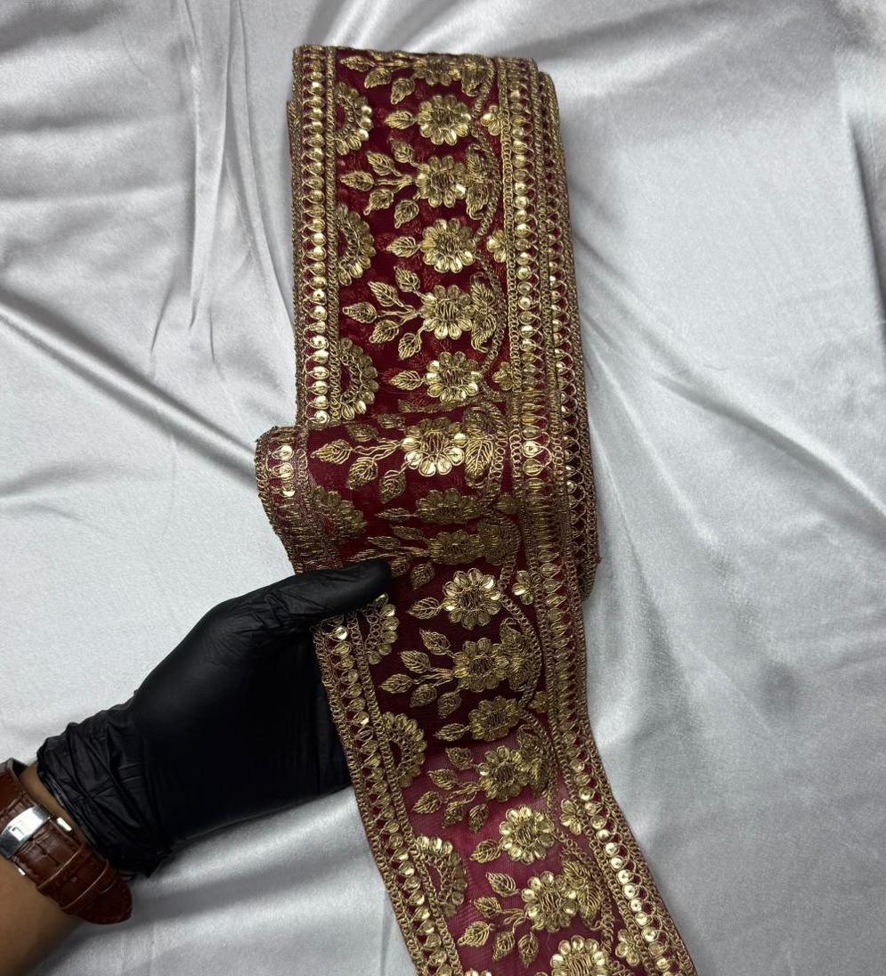 Golden Zari and Sequins Embroidered Border