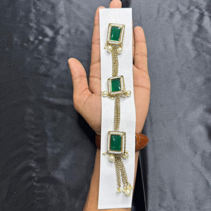 Fancy Rectangle Kundan work Kurta Patti Button with Pearl Chain