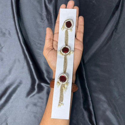 Fancy Round Kundan work Kurta Patti Button with Pearl Chain