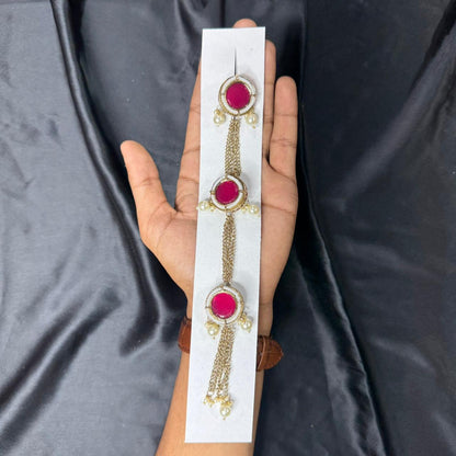 Fancy Round Kundan work Kurta Patti Button with Pearl Chain