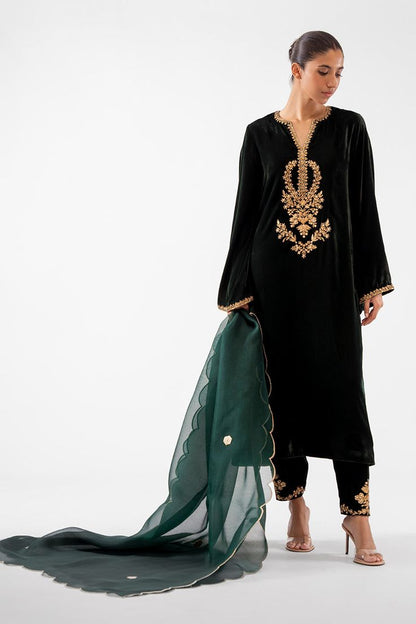Light Gold Dabka work Handwork Neckline Patch