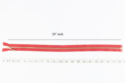 Red Color Ykk Metal Zip 25 inches with golden chain