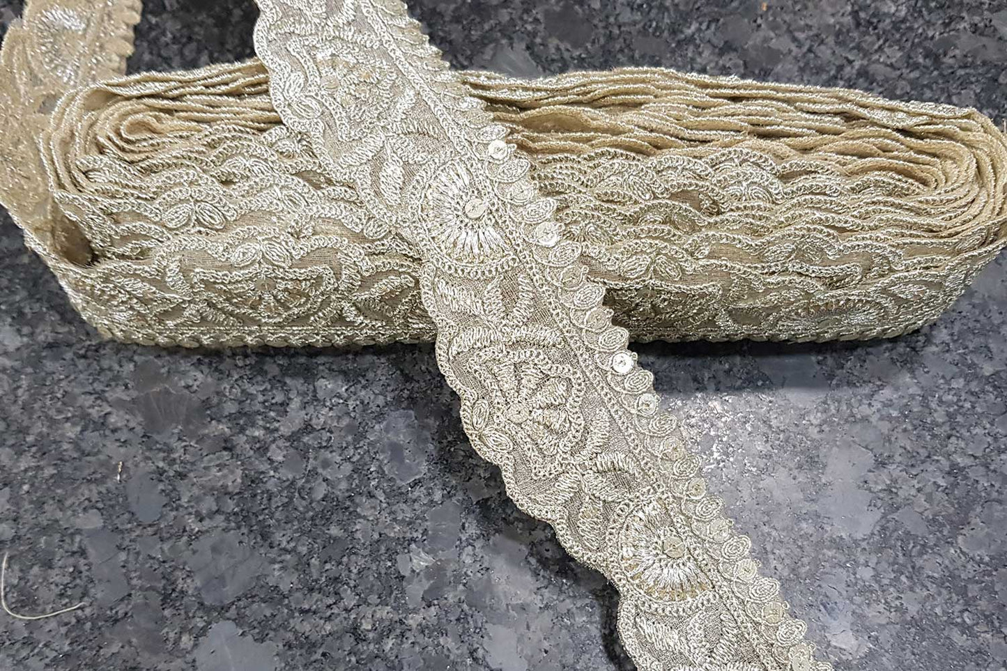 Water Golden color Sequins and Zari work Lace Border
