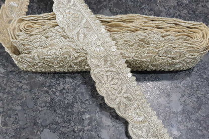 Water Golden color Sequins and Zari work Lace Border