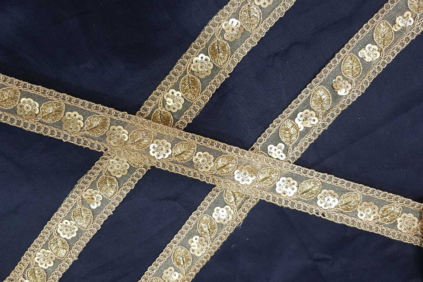 Golden color Sequins work Zari Lace Border