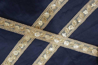 Golden color Sequins work Zari Lace Border