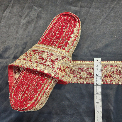 Red Color lace with net base and Zari work