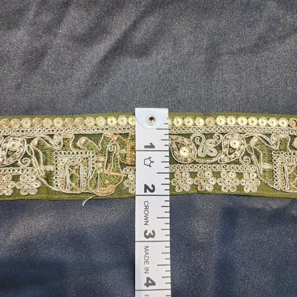 Green Color Zari lace with net base