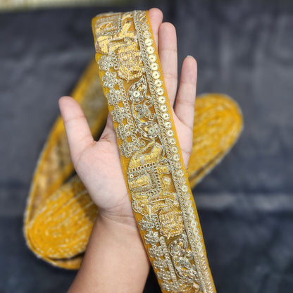 Yellow color Zari lace with net base